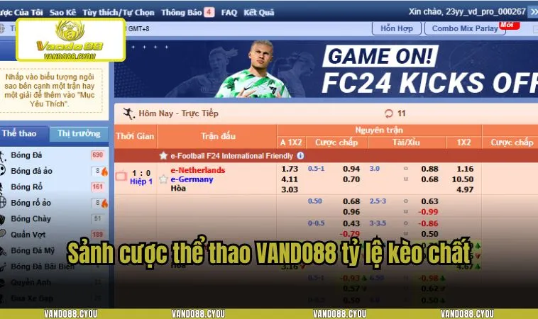 Sảnh cược thể thao VANDO88 tỷ lệ kèo chất