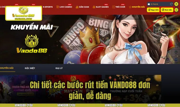 Chi tiết các bước rút tiền VANDO88 đơn giản, dễ dàng