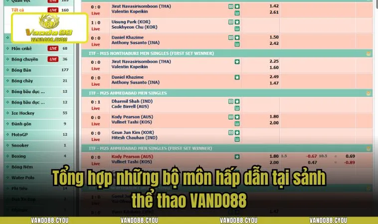 Tổng hợp những bộ môn hấp dẫn tại sảnh thể thao VANDO88